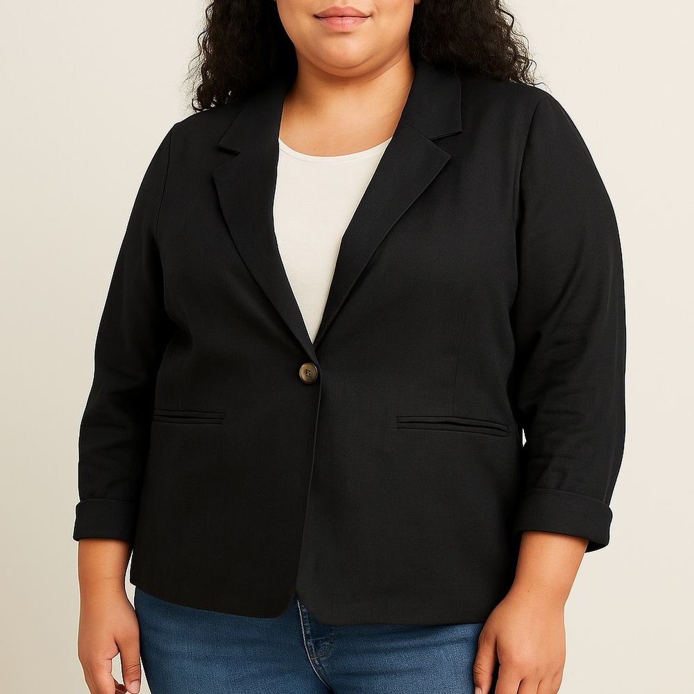 Free Assembly Linen-Blend Blazer‎ – Black, Women’s XL